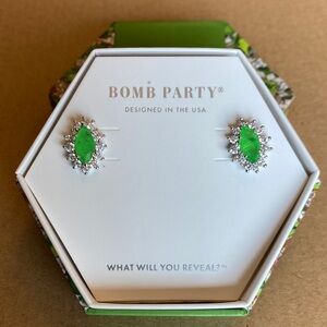 Bomb Party Green Crystal Marquise Halo Stud Earrings